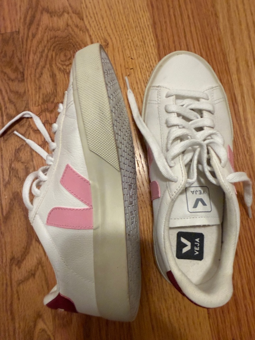 Veja Women's White Sneakers with Pink Accents size 37. Worn once